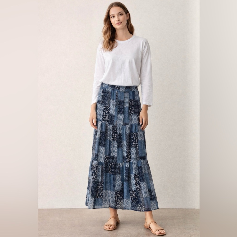 Patchwork Chiffon Maxi Skirt